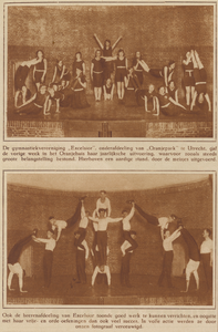 873651 Collage van 2 foto's betreffende de jaarlijkse uitvoering van de gymnastiekvereniging Excelsior (onderafdeling ...